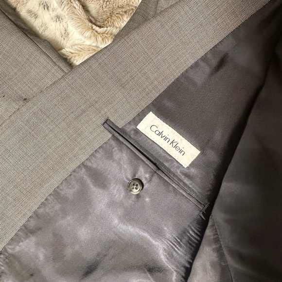 Calvin Klein Mens Suit Jacket Size 44R Gray Black 100% Wool Blazer (Flaw) - Picture 12 of 14